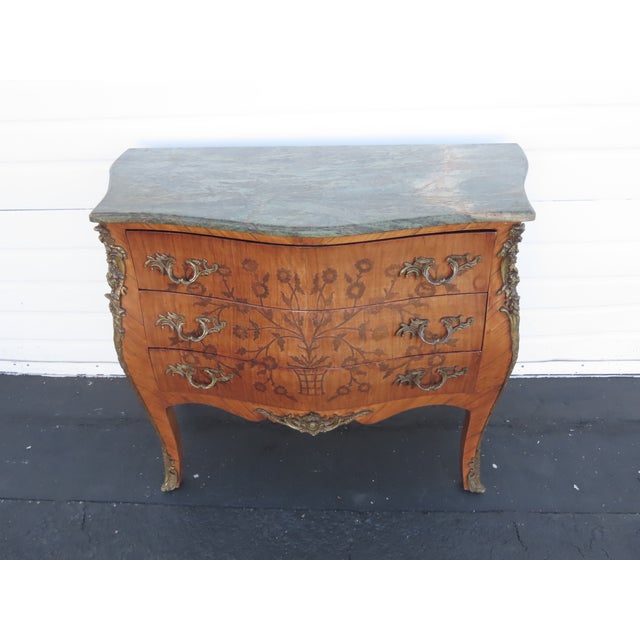 French Marble Top Bombay Serpentine Inlay Commode Dresser Bathroom Vanity 6433 For Sale - Image 16 of 18