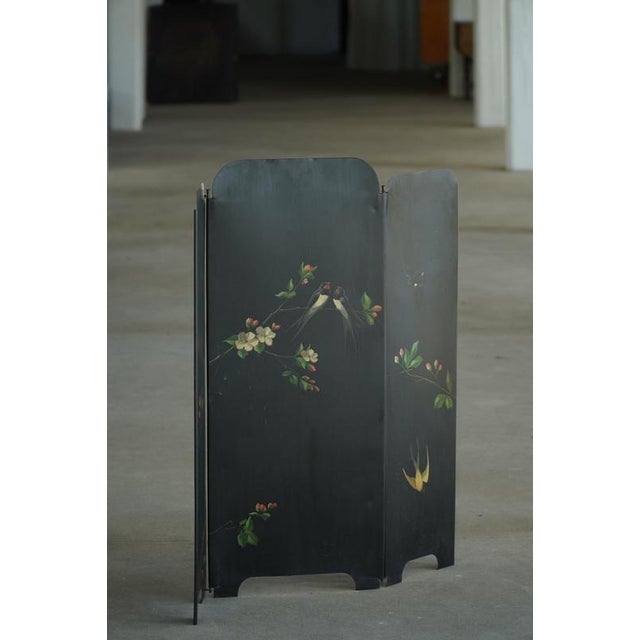 Hand-Painted Iron Folding Screen with Birds and Flowers, 1950s For Sale - Image 10 of 16