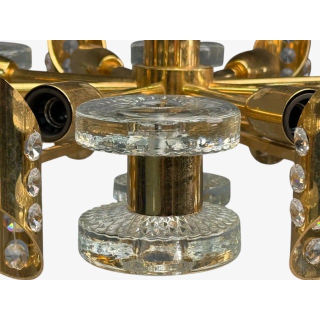 Metal Orrefors, Scandinavian Modern, Brass, Glass, Chandelier, Sweden, 1960s For Sale - Image 7 of 10