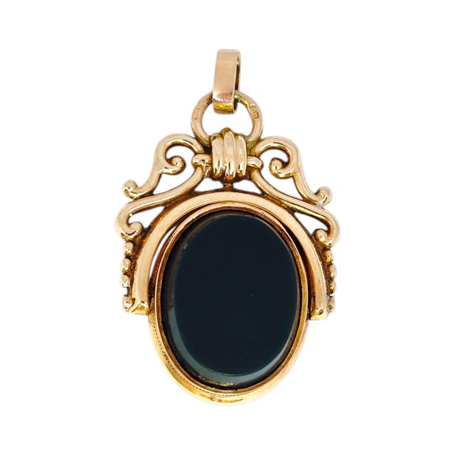 Victorian Antique 14k Gold Mother-of-Pearl and Onyx Flip Fob Pendant For Sale - Image 3 of 11