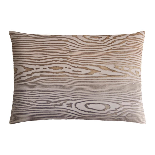 Contemporary Kevin O'Brien Woodgrain Faux Bois Coyote Cut Velvet 14 x 20" Pillow For Sale - Image 3 of 3