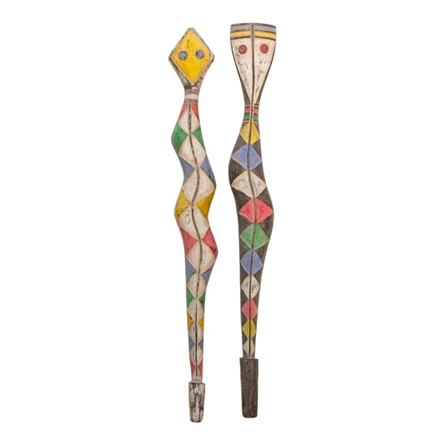 Pair of African Bwa Sun & Serpent Tall Totem For Sale