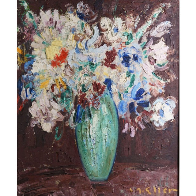 Lucien Roudier Detto Eller, Flowers in a Vase, 1920s, Oil Painting on Canvas, Framed For Sale - Image 13 of 13