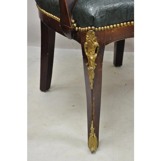 Green Vintage French Louis XV Style Solid Wood Bronze Ormolu Arm Chairs - A Pair For Sale - Image 8 of 12