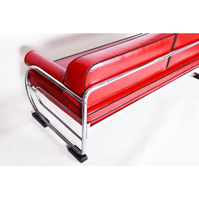 1930s Bauhaus Red Chrome-Plated Tubular Steel Sofa attributed to Robert Slezák, 1930s For Sale - Image 5 of 9