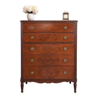 Antique Inlaid Mahogany Five-Drawer Chest, Circa 1900 — Federal Revival Companion Piece For Sale