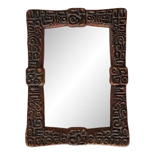 Mid 20th Century Oceanic-Style Hand-Carved Wood Mirror With Red Lacquer For Sale