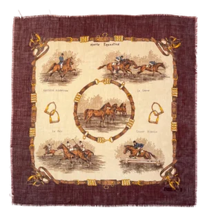 1980s Ralph Lauren Equestrian Themed Cashmere and Silk Scarf