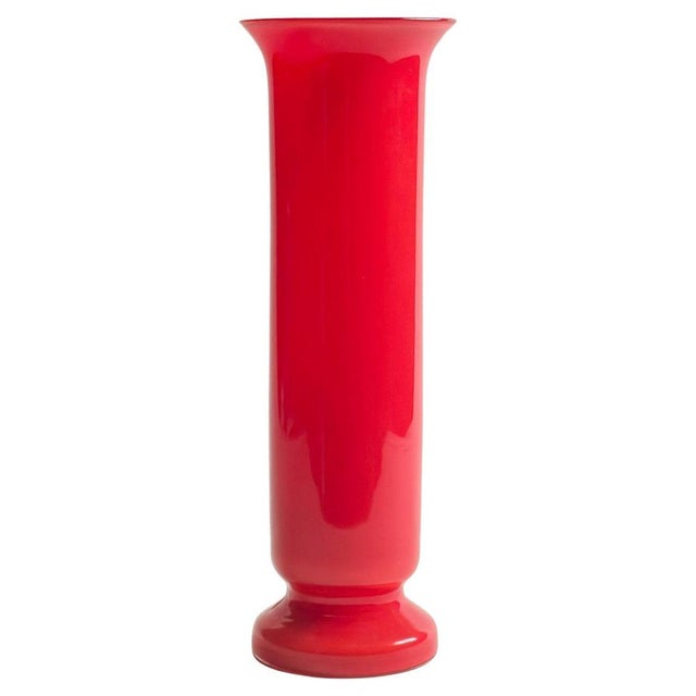 Red Cased Glass Column Vase from Empoli, Italy, 1970s For Sale - Image 10 of 10