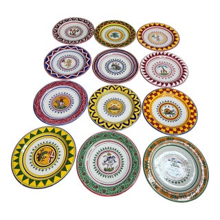 Signed Majolica Siena Italy Paliodi Siena Emblems Dinner Plates a Set of 12 10.625" For Sale