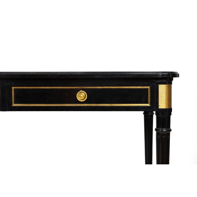 A Fine Black Louis XVI Style Leather Writing Table Desk Bureau Plat Ca. 1950 For Sale - Image 16 of 18