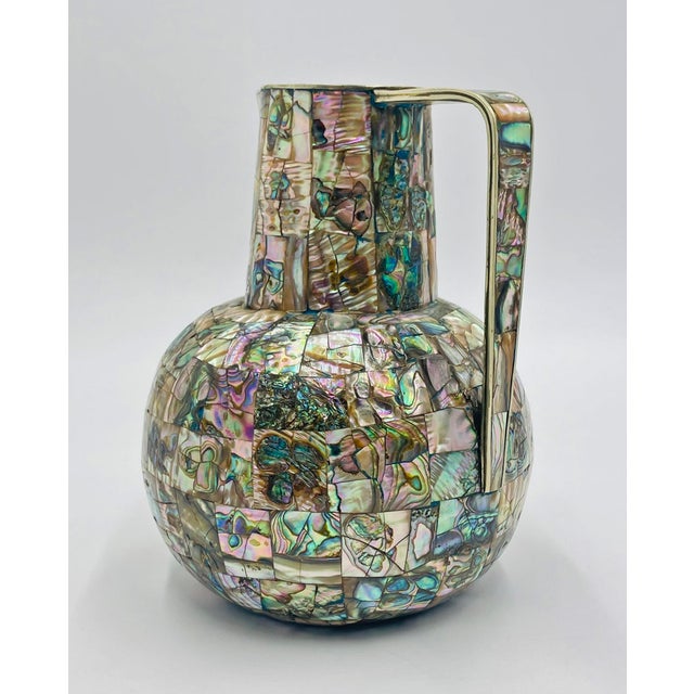 1960s Mexican Modernist Alpaca Silver & Abalone Pitcher, Los Castillo Style For Sale - Image 11 of 16