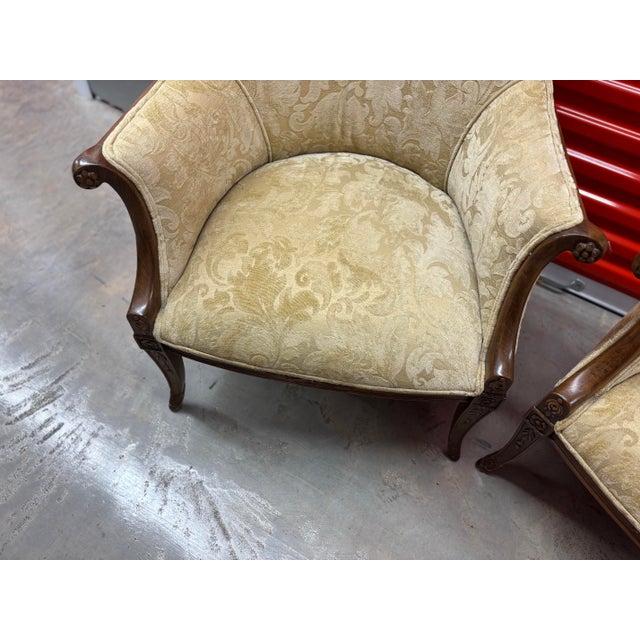 1930s Pair of Beautifully Carved Mahogany Vintage Arm Chairs For Sale - Image 11 of 12