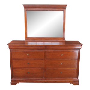 Late 20th Century Stickley French Louis Philippe Style Cherry Double Dresser & Mirror Hidden Stash