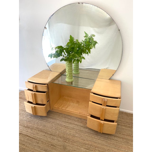 Vintage 1930s Heywood Wakefield Airflow Vanity Dressing Table Art Deco / Mid Century Modern Style For Sale - Image 13 of 18