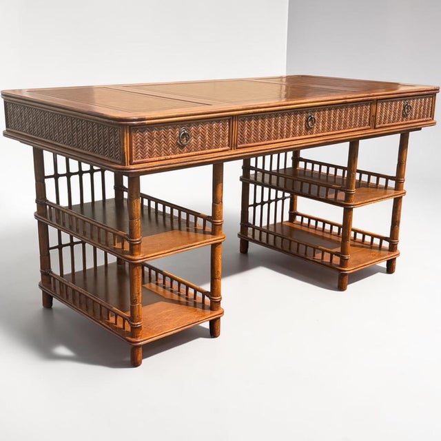 Lexington Furniture Vintage Faux Bamboo British Colonial Desk For Sale - Image 4 of 11