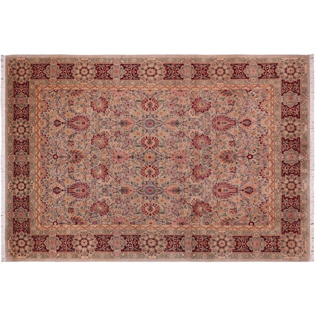 Maroon Art Nouveau Pak-Persian Taupe/Maroon Wool Rug - 8'10'' X 12'7'' For Sale - Image 8 of 9