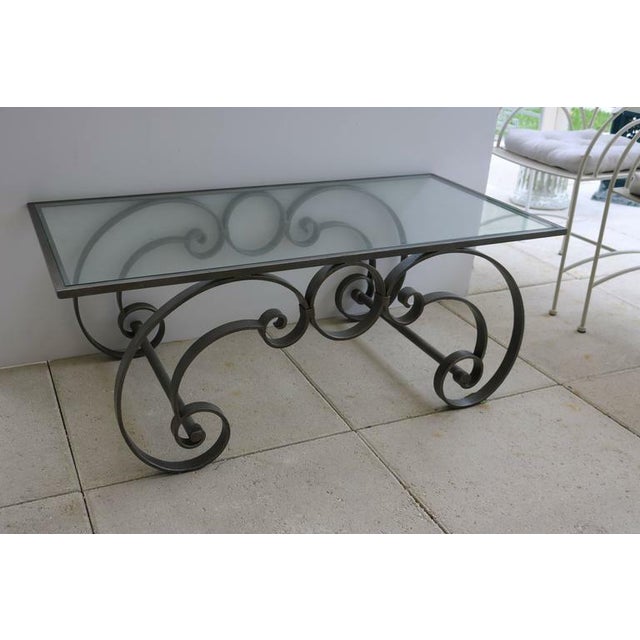 Charcoal Mid 20th Century Classic Scrolling Iron and Glass Cocktail Coffee Table For Sale - Image 8 of 8