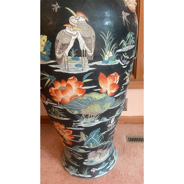 1950s Monumental Famille Noire Palace Jars W/ Lids Foo Dogs For Sale - Image 5 of 5