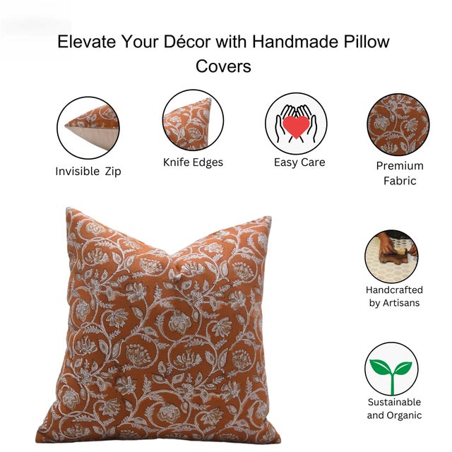 Fabdivine Block Print Cushion Cover 16x16 Inch Duck Canvas-Saraswati For Sale - Image 4 of 4