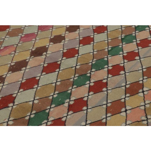 1950s Vintage Distressed Rug, Polychromatic Diamond Mosaic Patterns - Rug & Kilim For Sale - Image 5 of 10