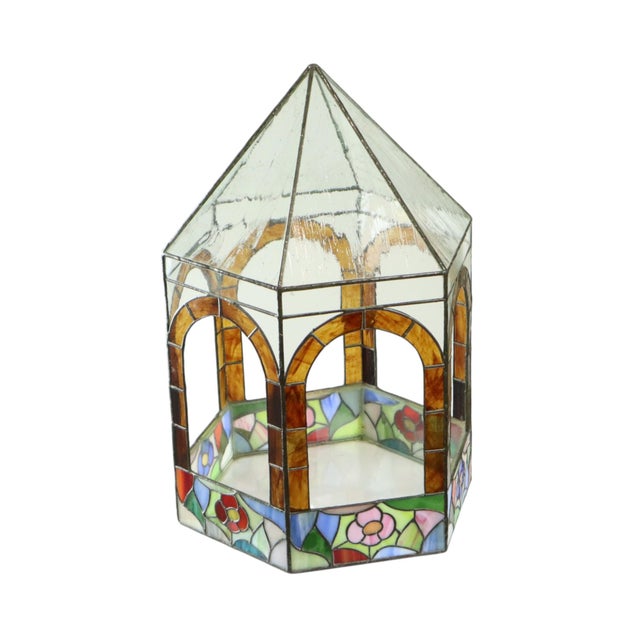 Stained Glass Gazebo Candle Holder in Colored Glass, 1990s For Sale - Image 4 of 18