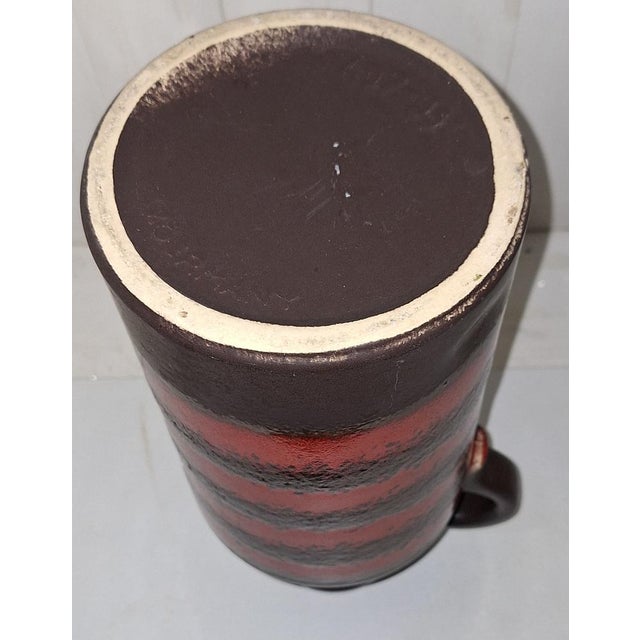 Vintage Ceramic Handled Vase with Brown Glaze and Red Stripes by Scheurich, 1970s For Sale - Image 4 of 5
