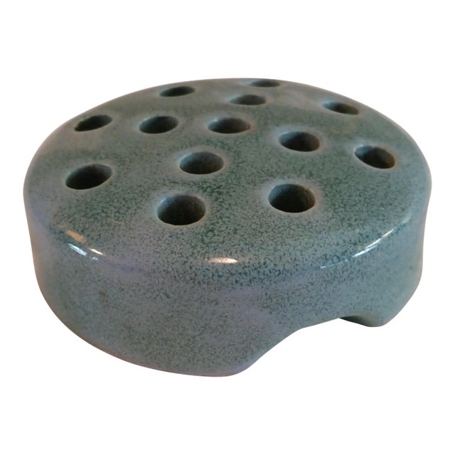 Vintage Weller Style 3 3/4" Green 13 Hole Flower Frog For Sale