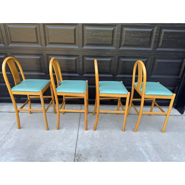 1980s 1980s Blonde Wood Splat Back Counter Stools, Pronto Chair - Set of 4, Attributed to Italian Postmodern Design / in Style of Hank Loewenstein "Padova" For Sale - Image 5 of 12