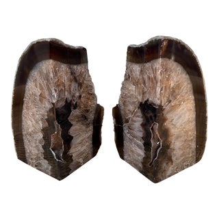 Brown Agate Geode Slice Bookends- a Pair For Sale