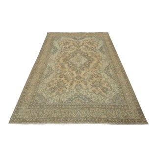 Tabriz Rug 9’4” X 12’8” Pink Wool Vintage Distressed Hand-Knotted Carpet For Sale