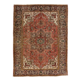 1960s Vintage Persian Heriz Red Handmade All-Over Medallion Wool Rug For Sale