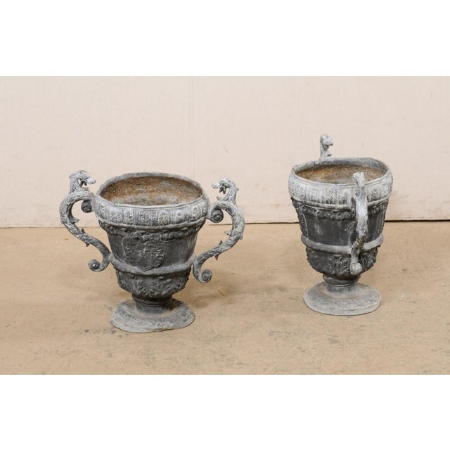 18th Century French Pair Lead Urn Planters For Sale - Image 9 of 12