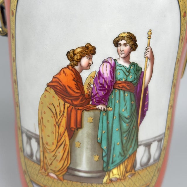 Antique Royal Vienna Ceramic Amphora Vase with Orange and Pure Gold Classic Scene, 1900s For Sale - Image 11 of 14