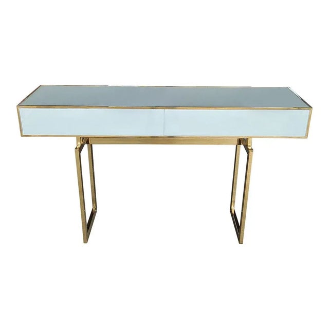 White Glass Console Table with Two Drawers, 1980s For Sale - Image 3 of 8