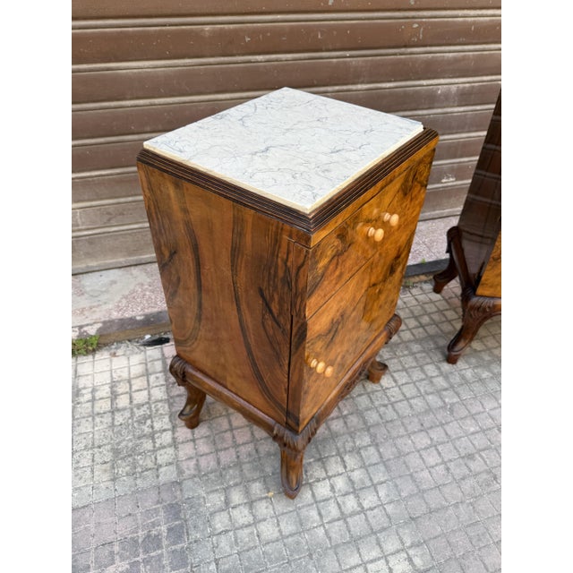 Art Deco Italian Bedside Tables with Marble Top, 1940, Set of 2 For Sale - Image 6 of 10