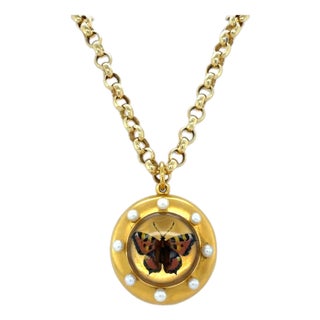 Rare Antique Essex Crystal Butterfly Locket Pendant/Necklace For Sale