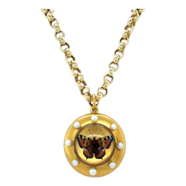 Rare Antique Essex Crystal Butterfly Locket Pendant/Necklace For Sale