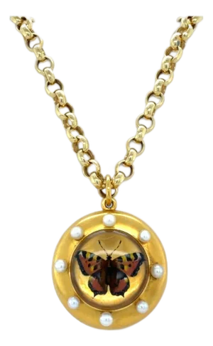 Rare Antique Essex Crystal Butterfly Locket Pendant/Necklace