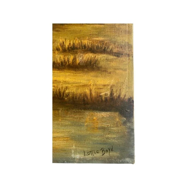 1930s Vintage Landscape Oil on Canvas Painting Depicting a Marsh Scene, Artist Signed Lottie Boyd For Sale - Image 5 of 12