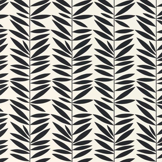 Mid-Century Modern Sample - Schumacher Leaf Stripe Wallpaper in Ebony For Sale - Image 3 of 3