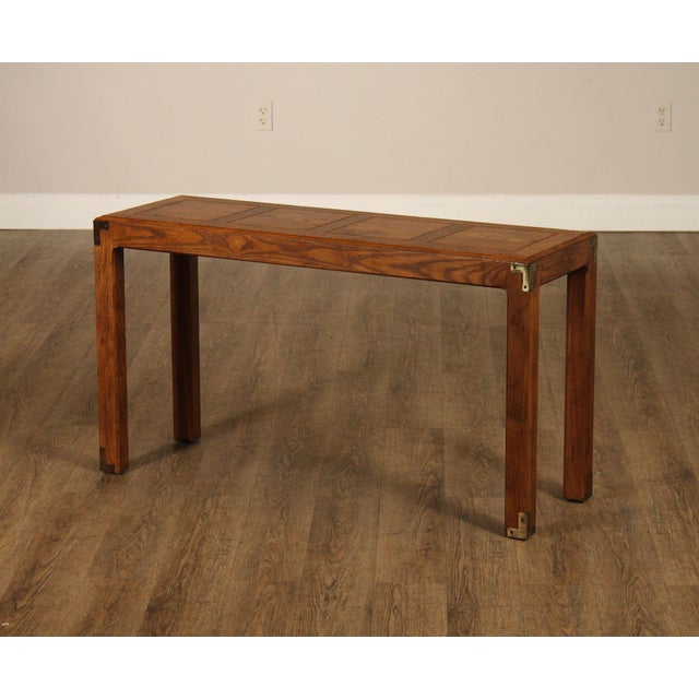 Henredon Artefacts Campaign Style Oak Console Table For Sale - Image 11 of 18