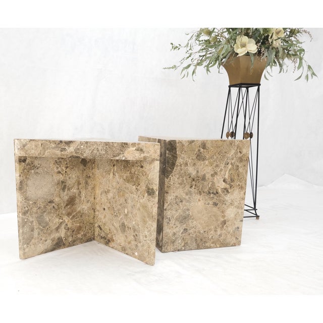 Pair Midcentury Marble Onyx Triangle Shape End Side Tables Night Stands Mint! For Sale - Image 9 of 13