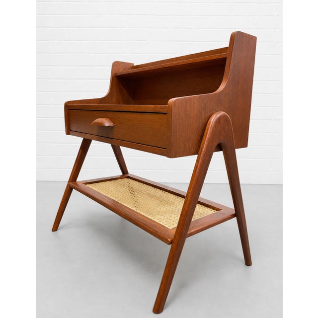 1960s Mid Century Modern Handcrafted Caned Teak Cabinet / Entryway Table For Sale - Image 12 of 14