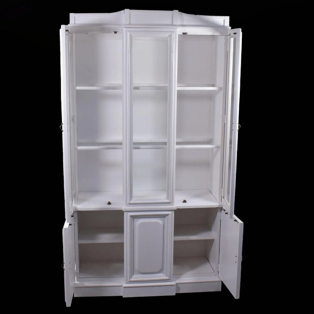 Mid-Century Modern Faux Bamboo White Glass Doors Cabinet For Sale - Image 3 of 6