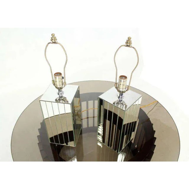 Vintage Mid-Century Mirrored Table Lamps - A Pair For Sale - Image 4 of 8
