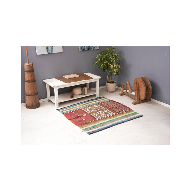 Handwoven vintage decorative kilim rug from Marash region of Turkey. Approximately 50-60 years old. In good condition....
