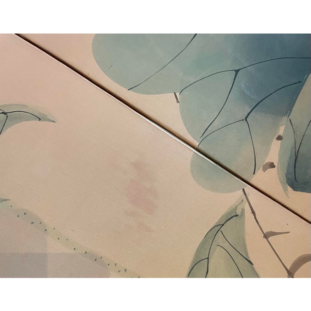 Mid 20th Century Mid-Century Hand Painted Asian Four Panel Lotus and Crane Screen For Sale - Image 5 of 5