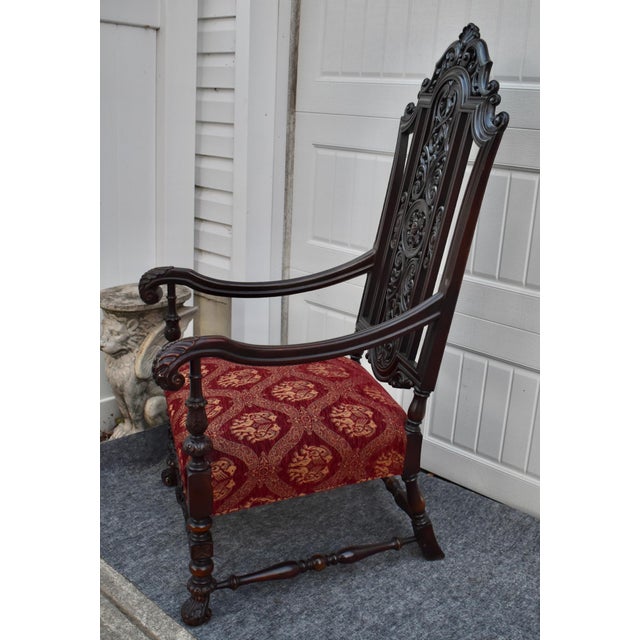 Vintage Carved Throne Chair High Back Renaissance Revival Armchair For Sale - Image 13 of 16