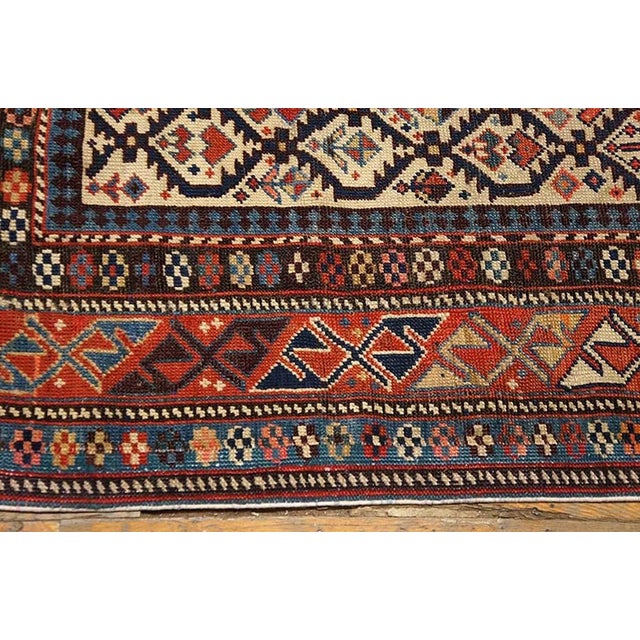 1890s Ivory Geometric Tribal Antique Caucasus Rug 4'0" X 5'0" Handknotted Wool Carpet For Sale - Image 4 of 5